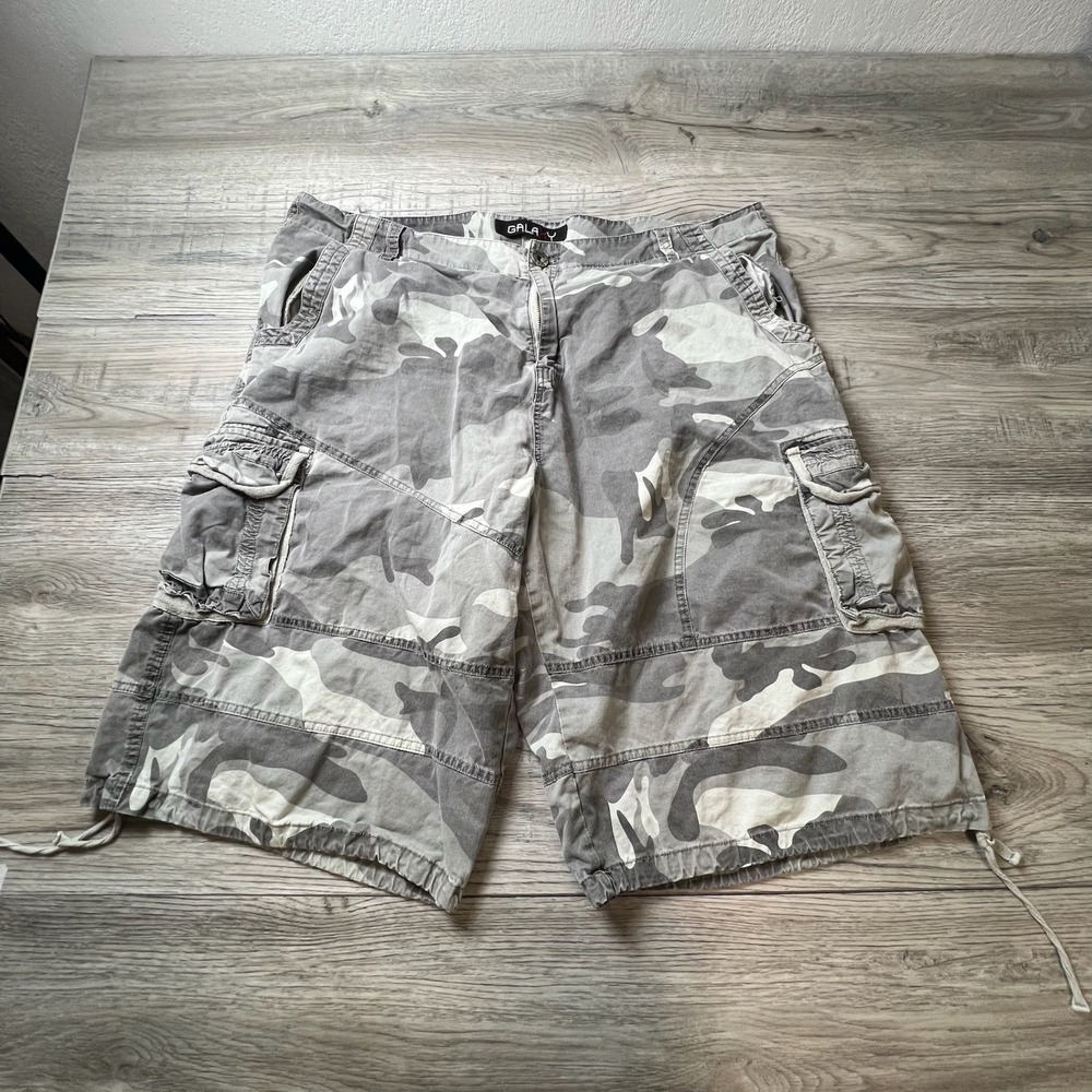 Galaxy Cargo Shorts Mens 40 Grey White Camo‎ Cotton Utility Gorpcore Streetwear